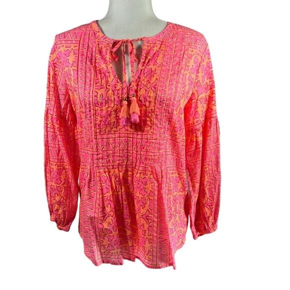 vineyard vines Top Pink Print w Tie Neck New !! Long Sleeves Size XSmall NEW !!! - Picture 1 of 11